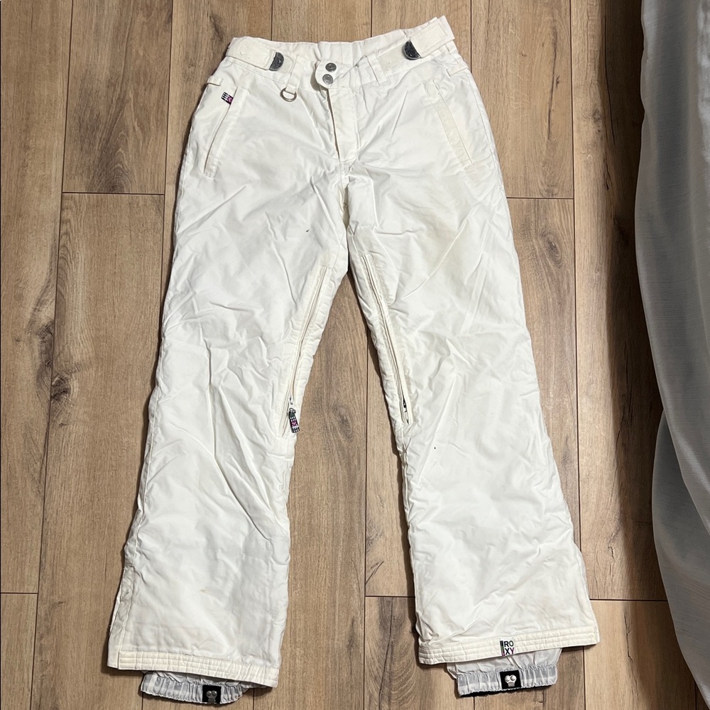 Roxy White Snow Pants with adjustable waist